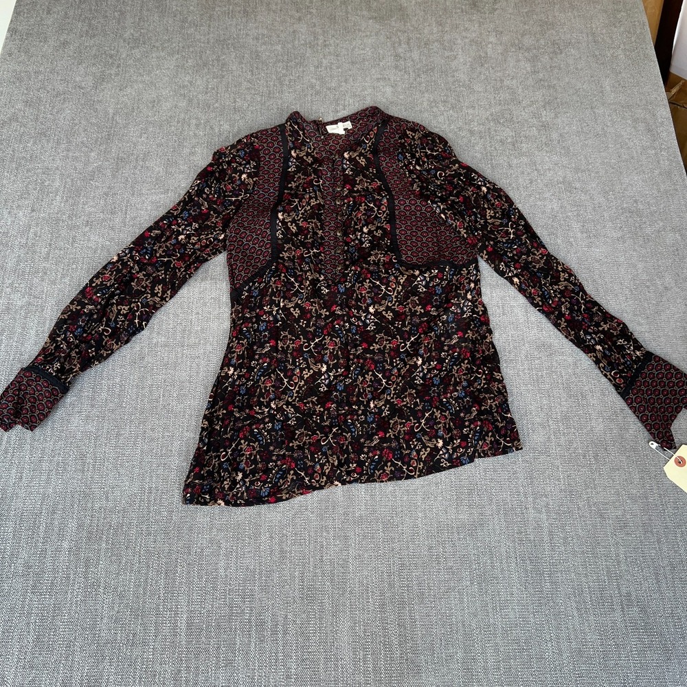 DEPT Peasant Blouse Top Womens Small Multi Floral Long Sleeve Boho Chic Retro